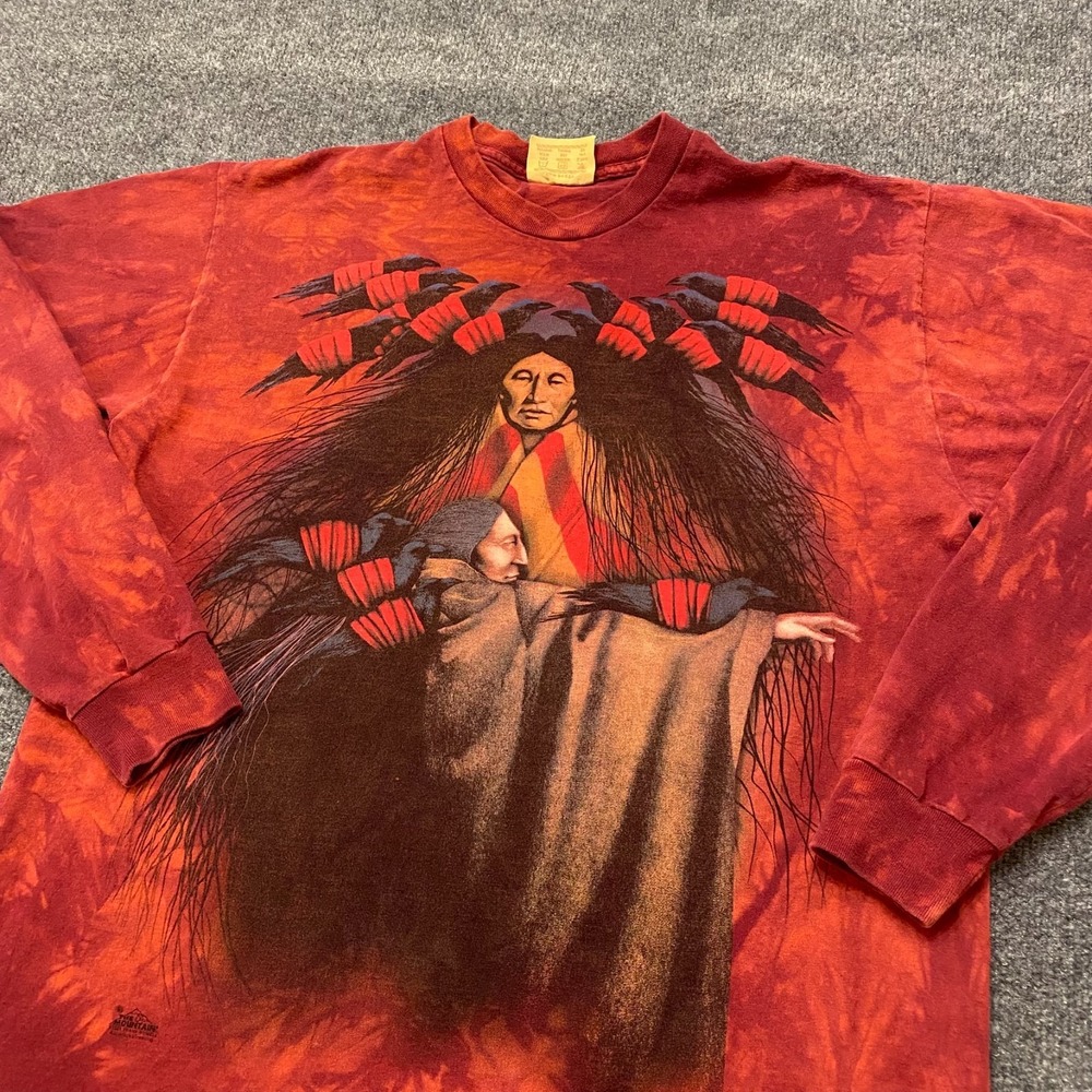 Vintage 90s The Mountain Long Sleeve Tie Dye Shirt Mens Large Made in USA Native